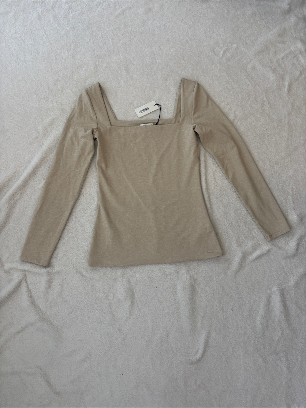 Aritzia Contour Square-Neck Hip Long Sleeve Top - Size Medium, Heather Oat Beige